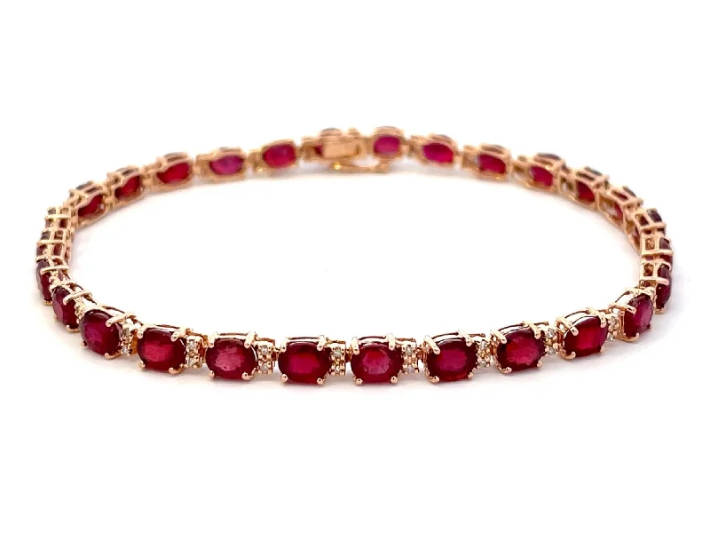 ladies-star-cuff-bracelets-Effy Oval Red Ruby and Diamond Tennis Bracelet in 14k Rose Gold