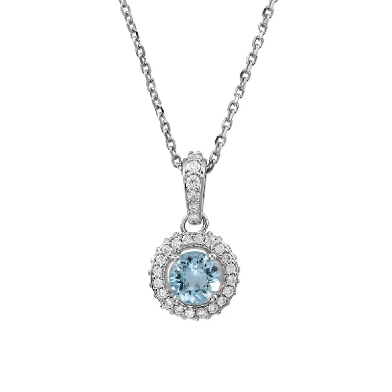 ladies-infinity-diamond-necklaces-Aquamarine & 1/4 Ctw Diamond Entourage 14k White Gold Necklace, 18 In