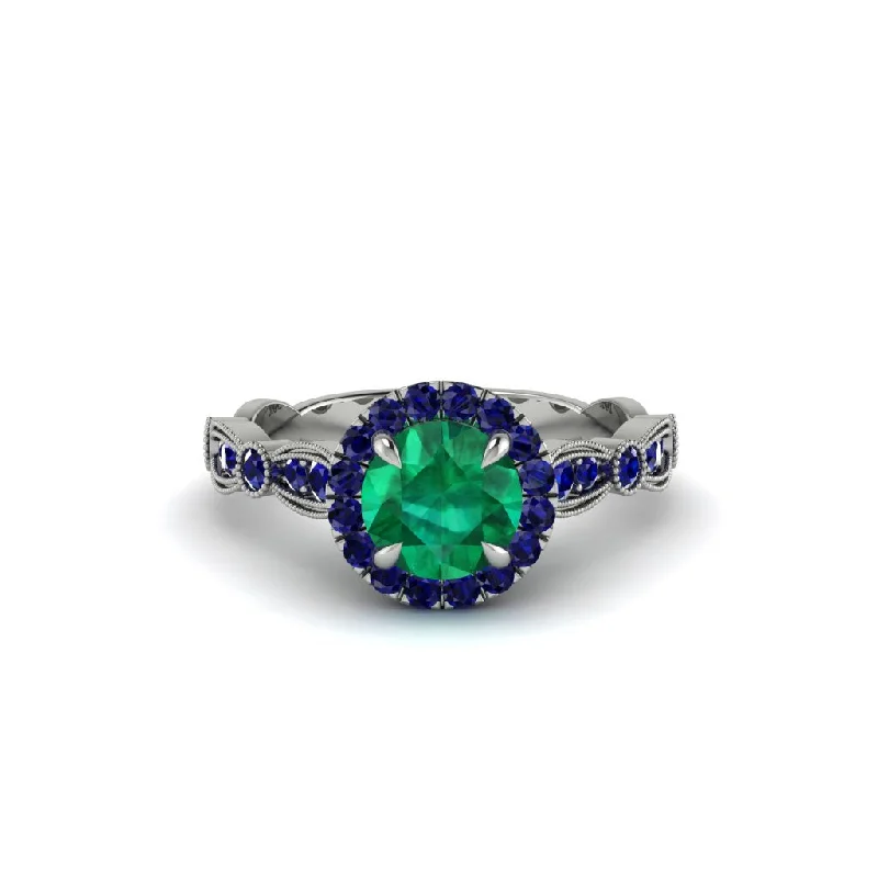 Ladies engagement rings for rebel vows -Round Cut Emerald Radiant Eternity Engagement Ring - Kamryn No. 66