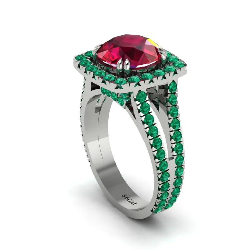 Ladies engagement rings narrow shanks -Ruby Pave Split Shank Engagement Ring - Averie No. 27