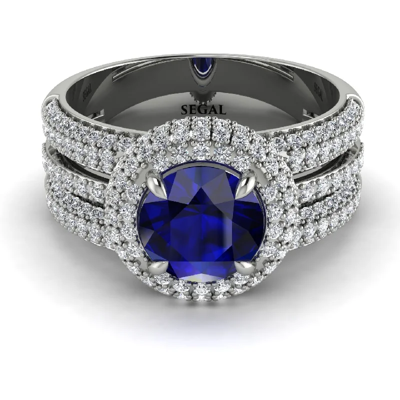 Ladies engagement rings stylish elegance -Sapphire Halo Luxury Pave Engagement Ring - Sierra No. 15