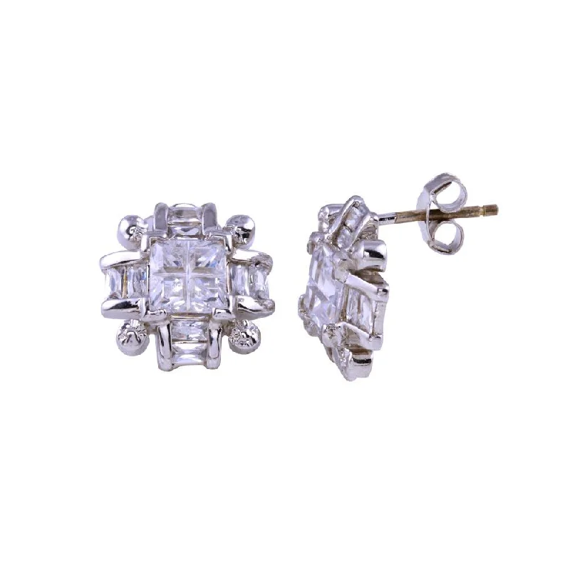 Ladies earrings with trunk drops -Final Price-Rhodium Plated 925 Sterling Silver Cross DC Clear CZ Stud Earring - STEM059