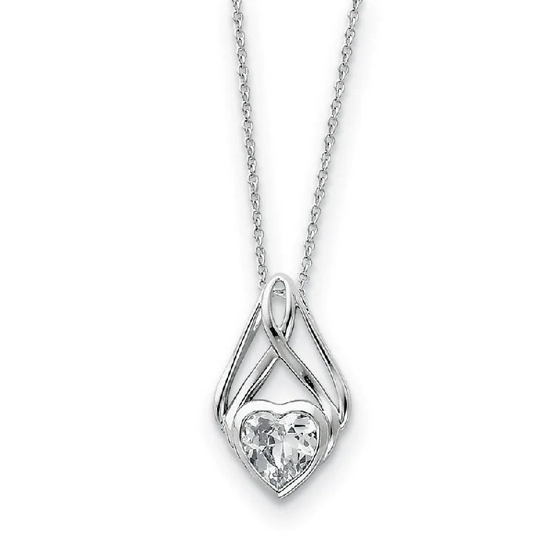 ladies-rose-gold-long-necklaces-Rhodium Sterling Silver & CZ Wrapped Around My Heart Necklace, 18 Inch