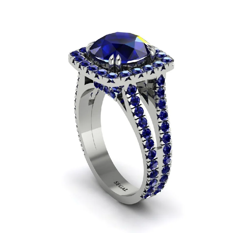 Ladies engagement rings with faith accents -Sapphire Pave Split Shank Engagement Ring - Averie No. 75