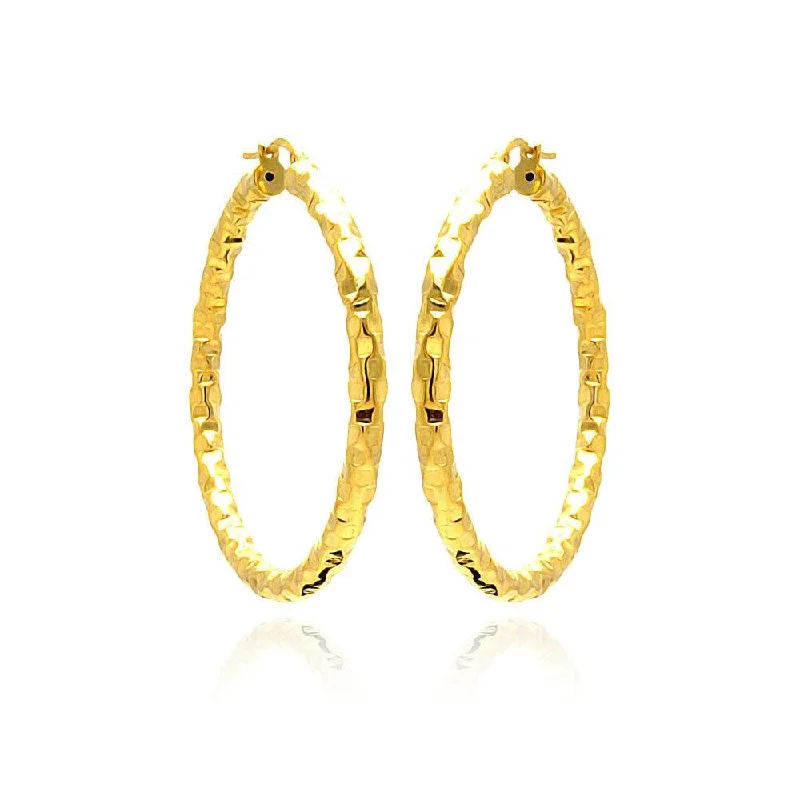 Ladies earrings for teen fashion -Clearance-Silver 925 Gold Plated Hoop Earrings - ITE00021GP