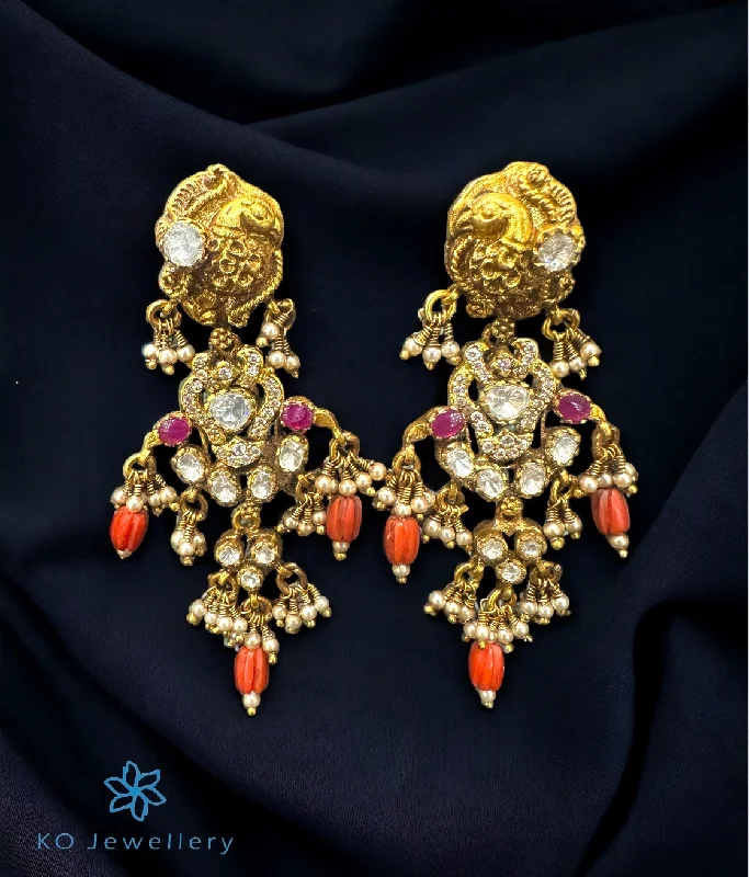 Ladies earrings narrow drops -The Rangana Silver Peacock Kundan Earrings