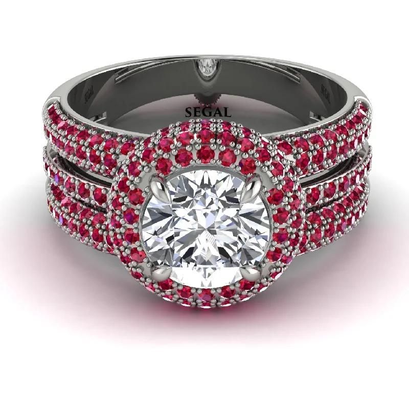 Ladies engagement rings with streak stones -Diamond Halo Luxury Pave Engagement Ring - Sierra No. 48