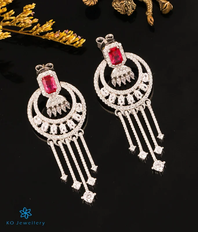 Ladies earrings for innovators -The Magnificient Sparkle Cocktail Silver Earrings (Red)