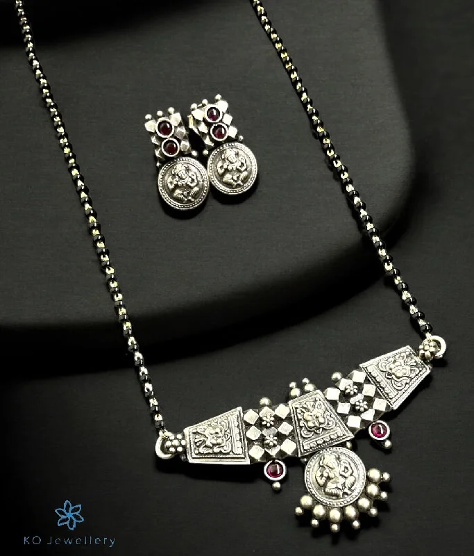 Ladies earrings with oak charms -The Numa Silver Mangalsutra Necklace & Earrings