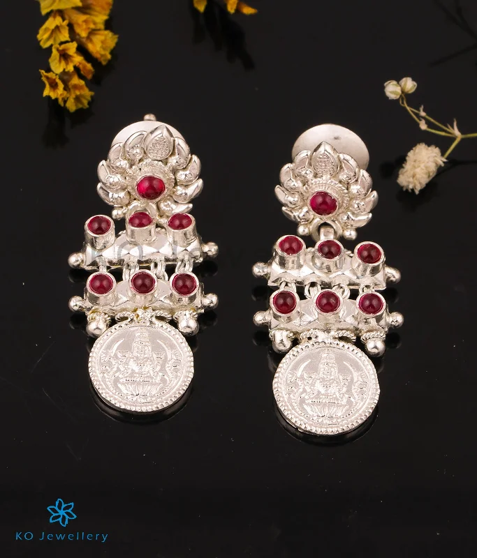 Ladies earrings with burst charms -The Paramaa Antique Silver Lakshmi Coin Earrings (Bright Silver)