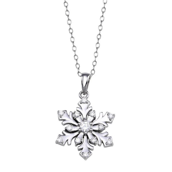 ladies-birthstone-pendant-necklaces-Rhodium Plated 925 Sterling Silver Snow Flakes CZ Necklace