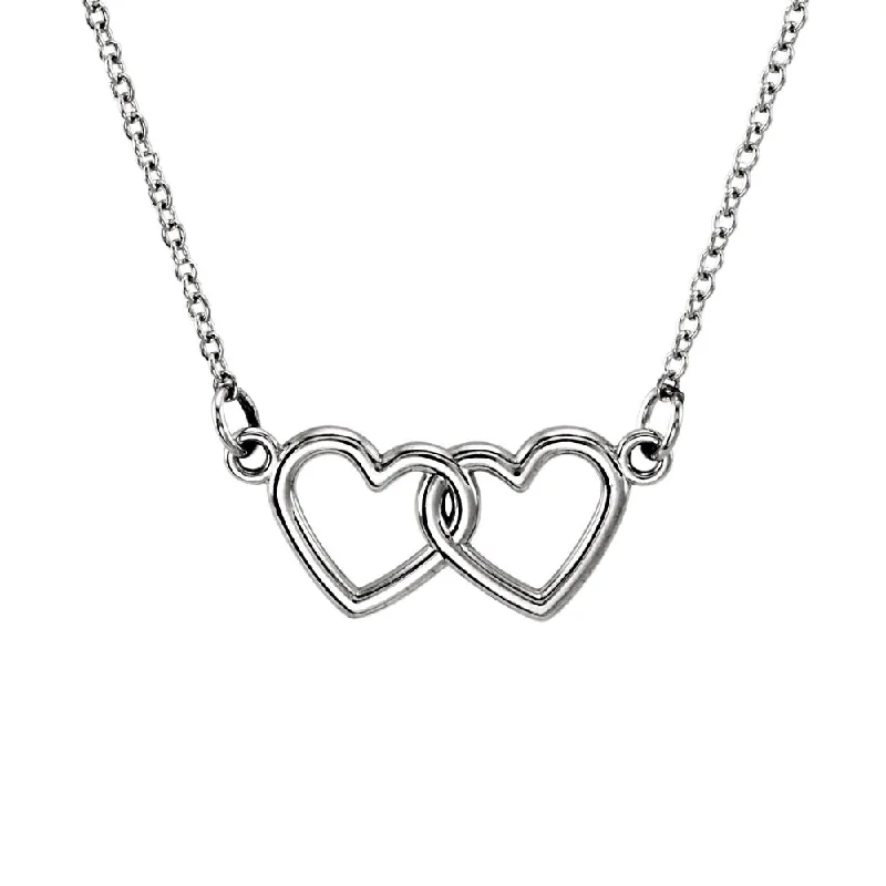 ladies-everyday-pearl-necklaces-Tiny Double Heart Necklace in 14k White Gold, 18 Inch