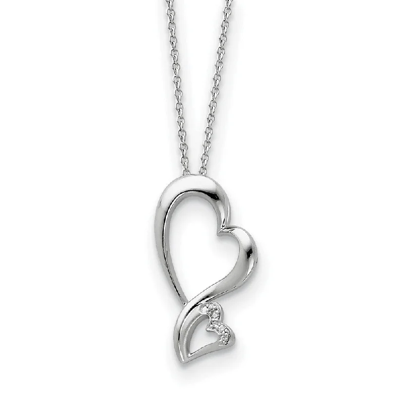 ladies-everyday-diamond-necklaces-Rhodium Plated Sterling Silver & CZ Protected Heart Necklace, 18 Inch