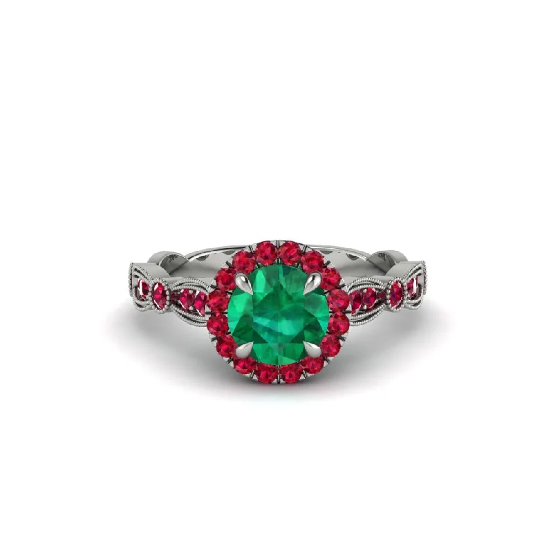 Ladies engagement rings for mentor love -Round Cut Emerald Radiant Eternity Engagement Ring - Kamryn No. 51