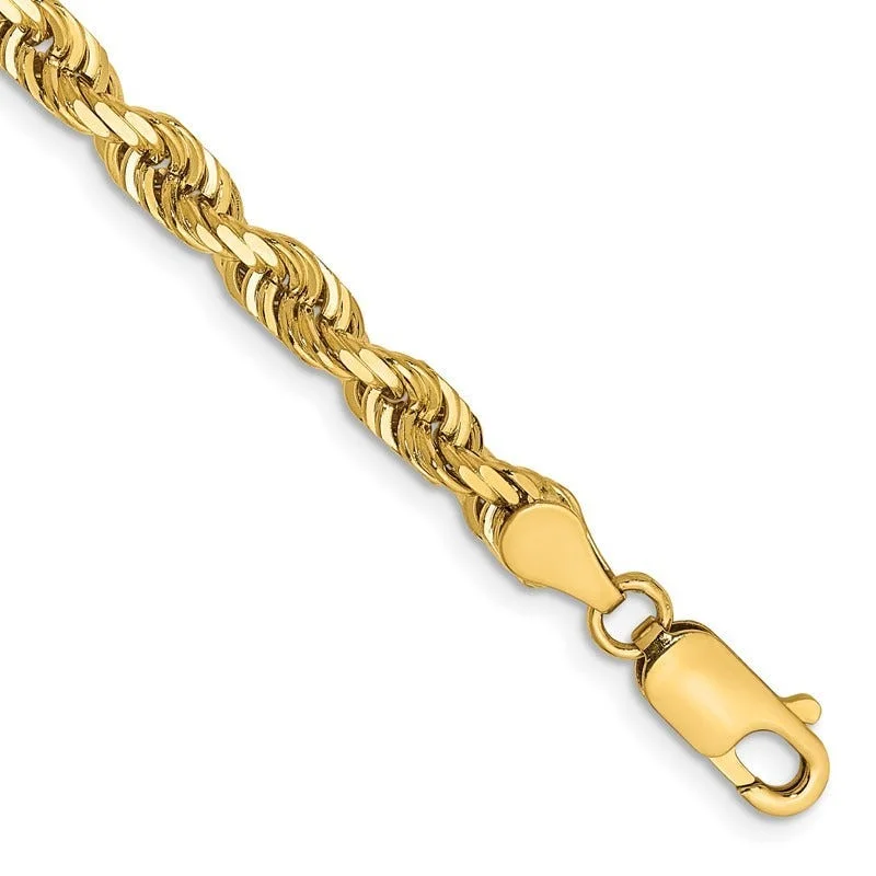 ladies-modern-diamond-bracelets-14K 7 Inch 4.5mm Diamond-cut Quadruple Rope Lobster Clasp Chain Bracelet