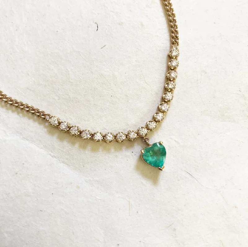 ladies-star-choker-necklaces-Diamond tennis necklace with emerald heart