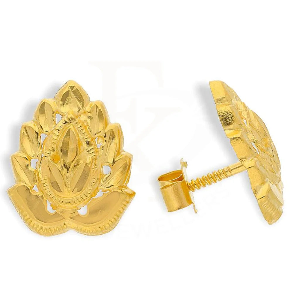 Ladies earrings leafy designs -Gold Stud Earrings 18KT - FKJERN1385