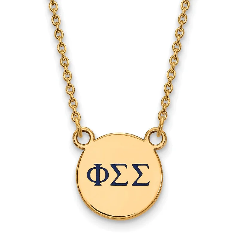 ladies-cross-gold-necklaces-14K Plated Silver Phi Sigma Sigma Small Blue Enamel Greek Necklace