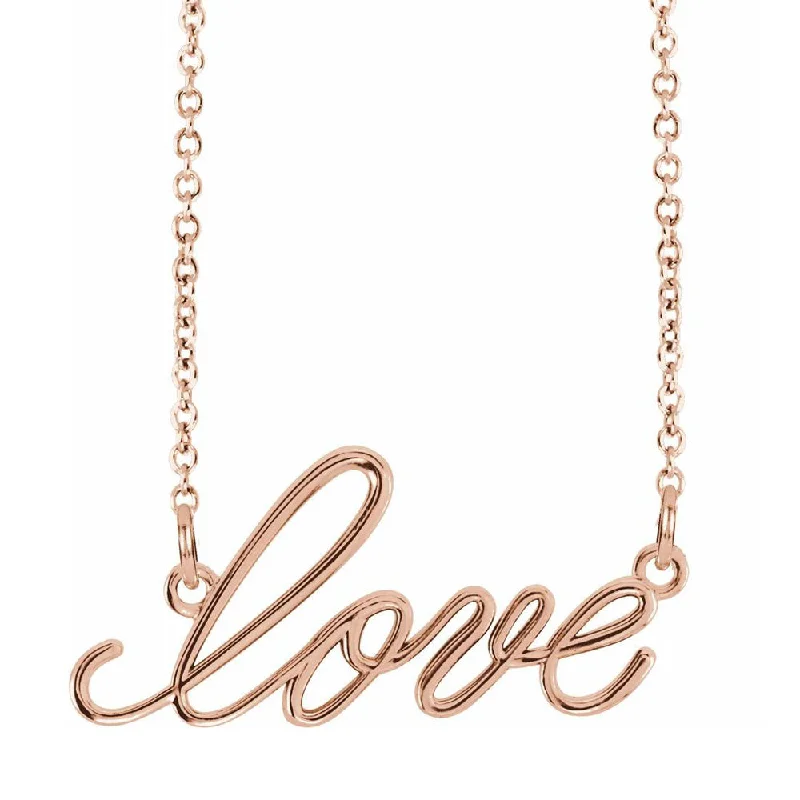 ladies-moon-rose-gold-necklaces-14K Yellow, White or Rose Gold Small Love Script Necklace, 16 Inch