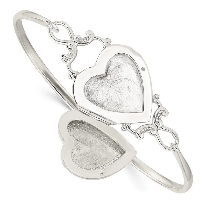 ladies-birthstone-chain-bracelets-Sterling Silver 22mm Heart Locket Flexible Bangle Bracelet