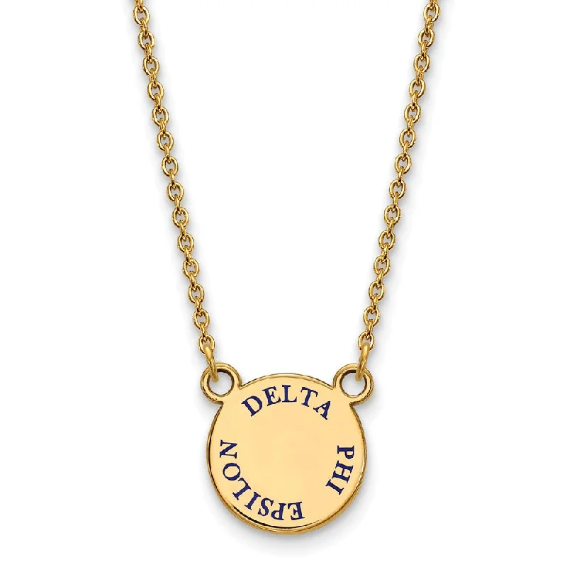 ladies-wedding-gold-necklaces-14K Plated Silver Delta Phi Epsilon Small Blue Enamel Necklace