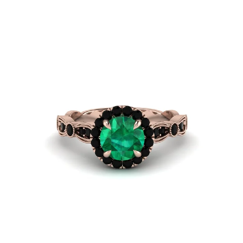 Ladies engagement rings artsy charm -Round Cut Emerald Radiant Eternity Engagement Ring - Kamryn No. 35