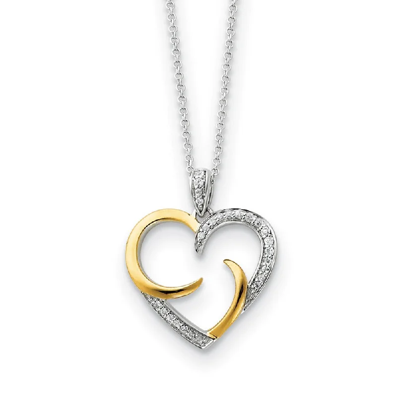 ladies-sterling-silver-pendant-necklaces-Rhodium & Gold Tone Plated Silver & CZ The Arms of Love Heart Necklace