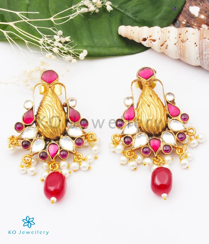 Ladies earrings with smoky quartz -The Nupur Silver Kundan Earrings