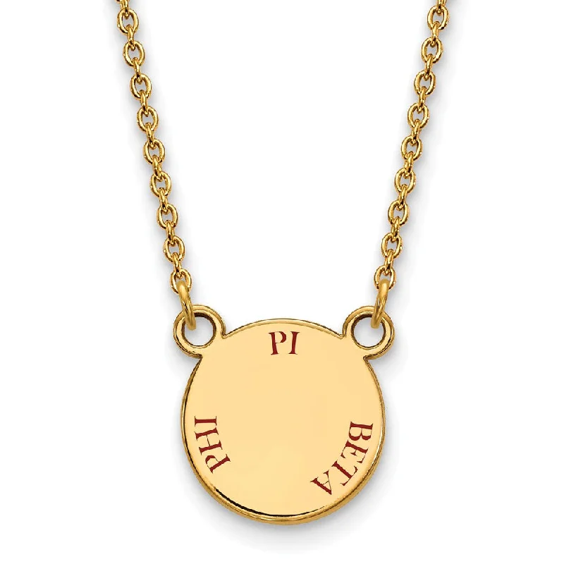 ladies-crystal-pendant-necklaces-14K Plated Silver Pi Beta Phi Small Red Enamel Necklace