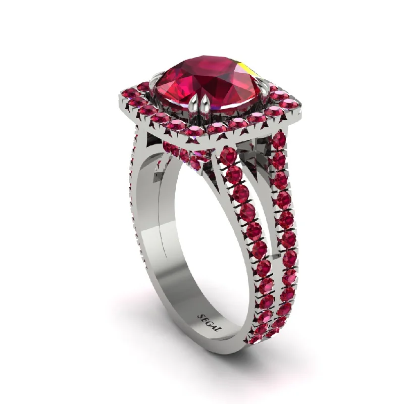 Ladies engagement rings bohemian charm -Ruby Pave Split Shank Engagement Ring - Averie No. 57