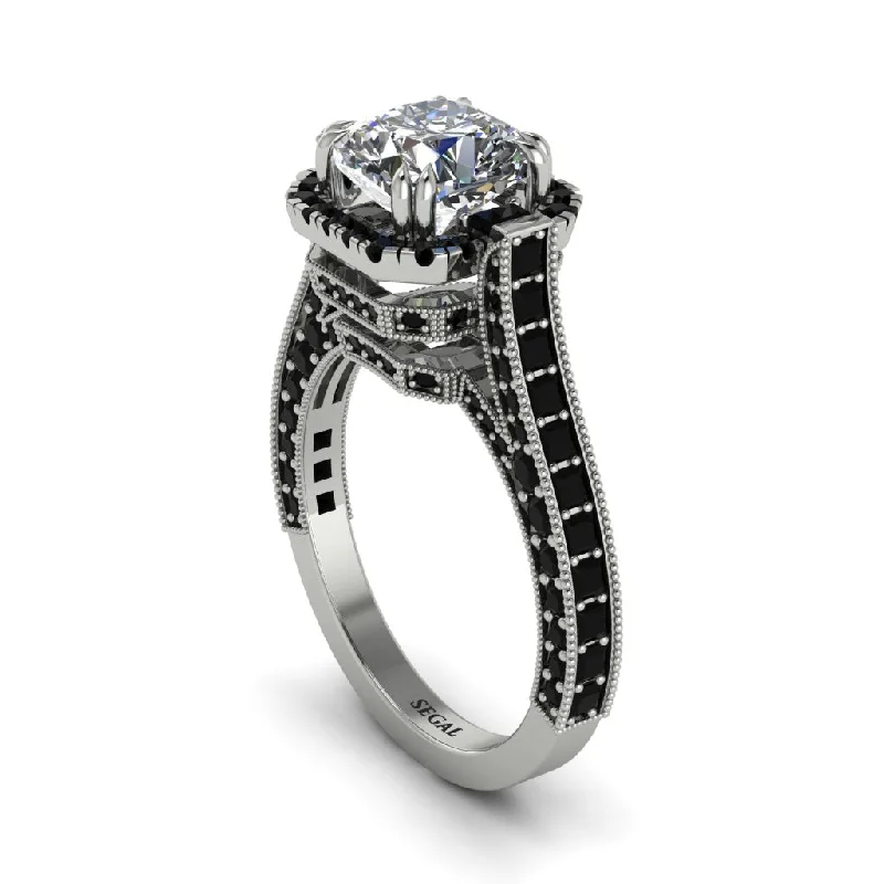 Ladies engagement rings eco-conscious design -Diamond Three Halo Milgrain Engagement Ring - Mira No. 33