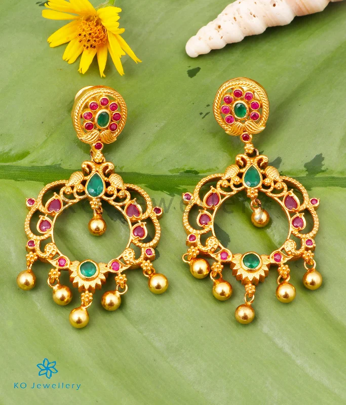 Ladies earrings with ring charms -The Nritya Silver Peacock Earrings