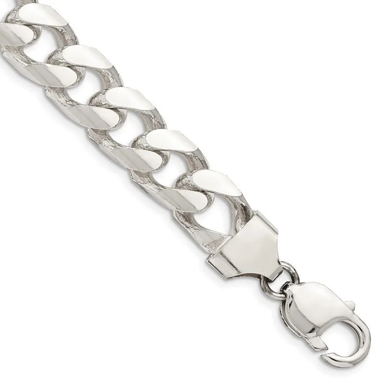 ladies-classic-chain-bracelets-Sterling Silver 11mm Domed w/ Side D/C Curb Chain Bracelet