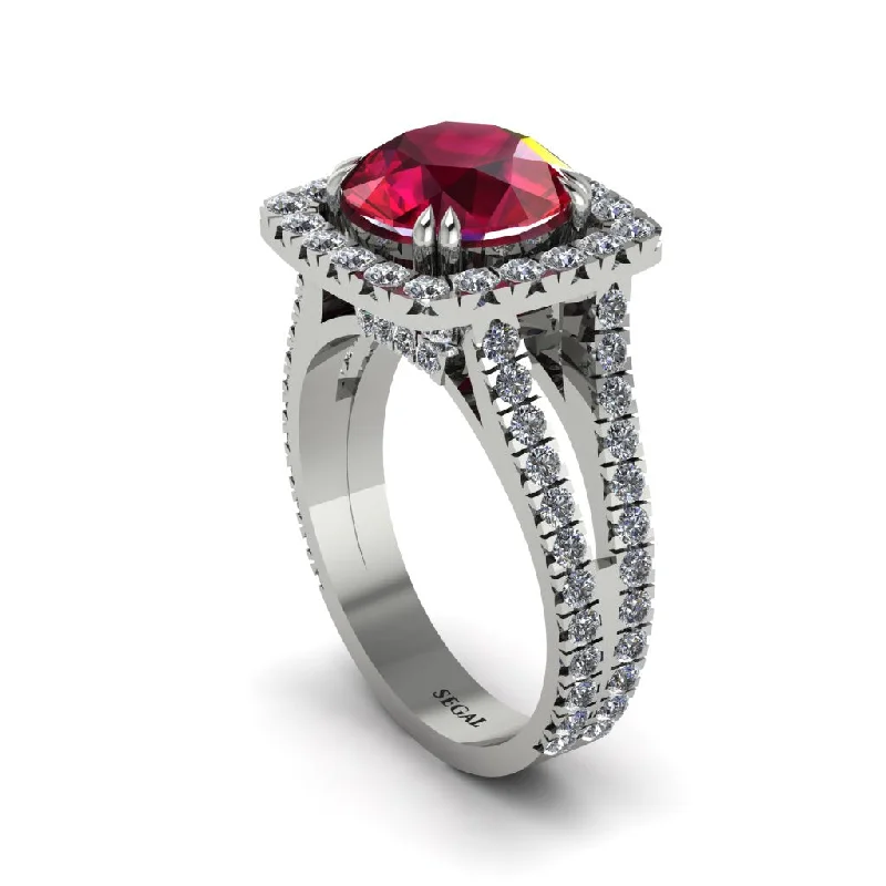 Ladies engagement rings retro romance -Ruby Pave Split Shank Engagement Ring - Averie No. 12