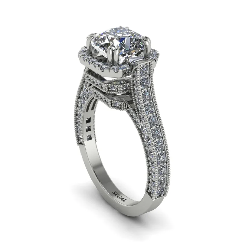 Ladies engagement rings for nomad love -Diamond Three Halo Milgrain Engagement Ring - Mira No. 3