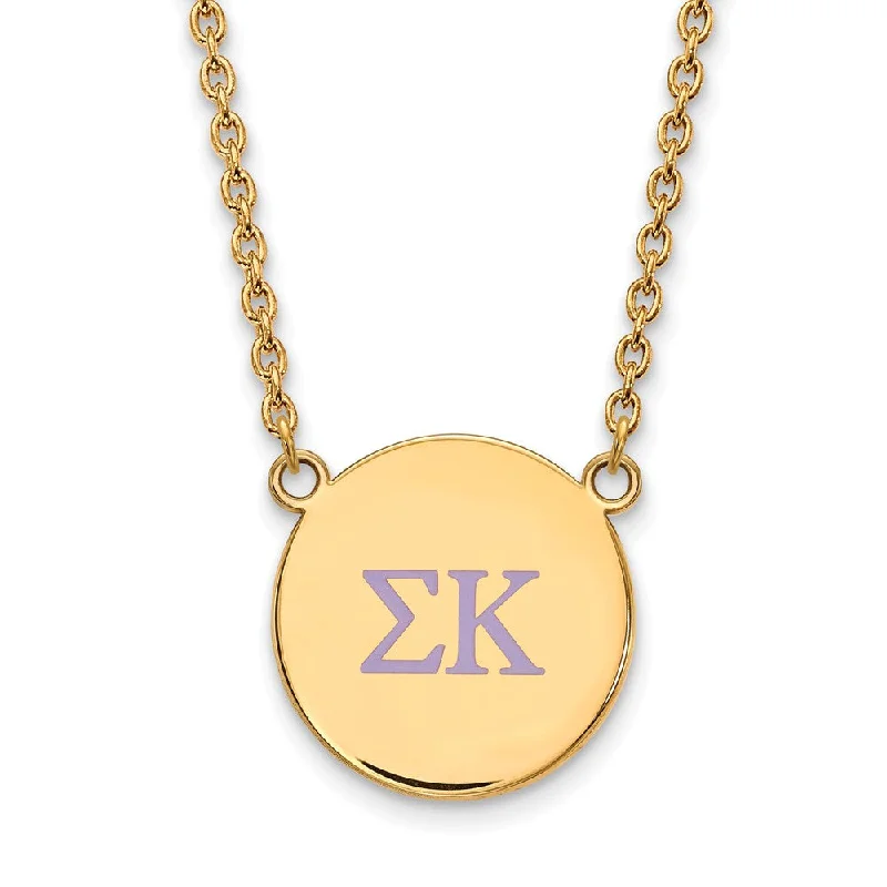 ladies-moon-silver-necklaces-14K Plated Silver Sigma Kappa Large Pink Enamel Greek Necklace