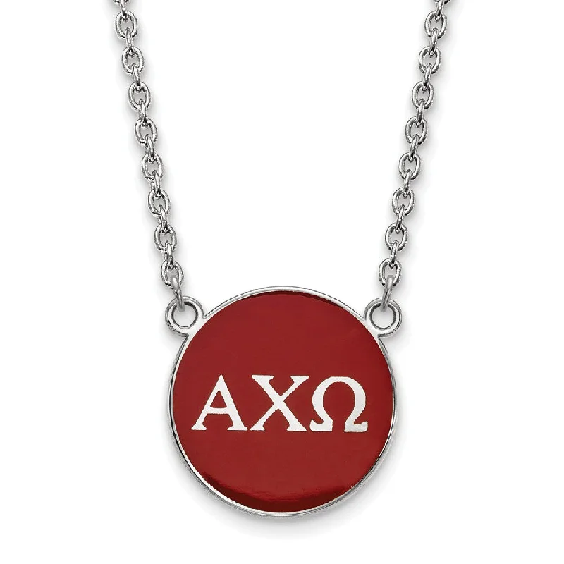 ladies-locket-gold-necklaces-Sterling Silver Alpha Chi Omega Large Red Enamel Disc Necklace