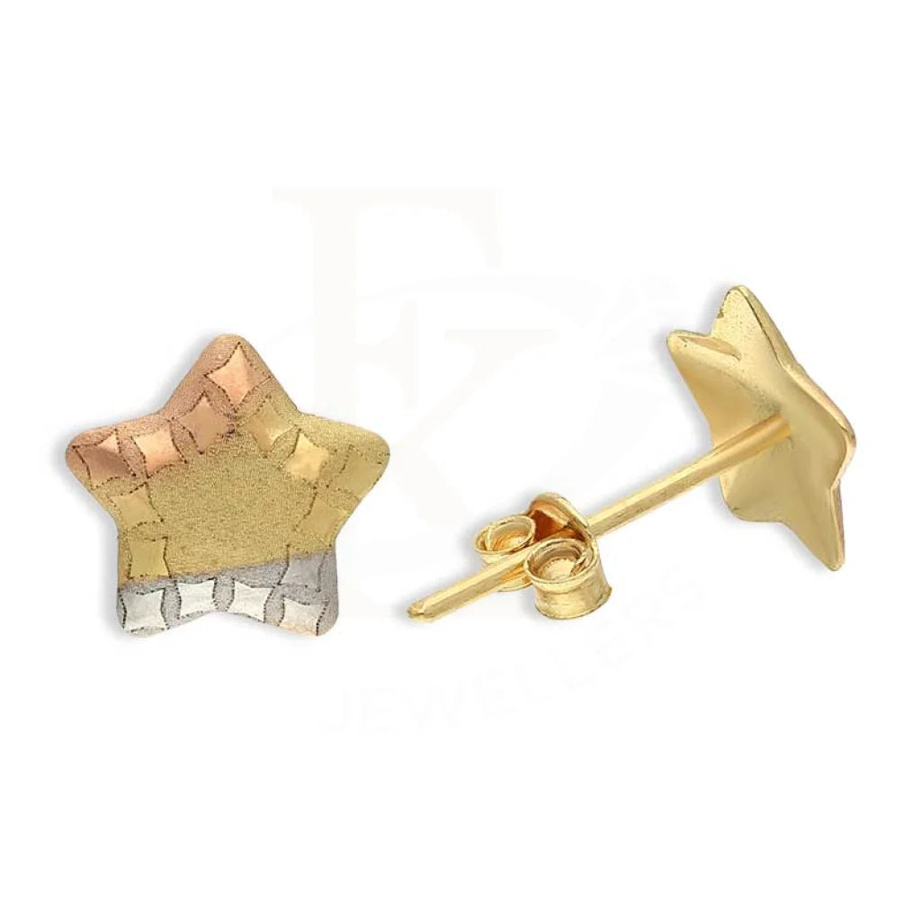 Ladies earrings quirky flair -Tri Tone Gold Star Stud Earrings 18KT - FKJERN18K3089