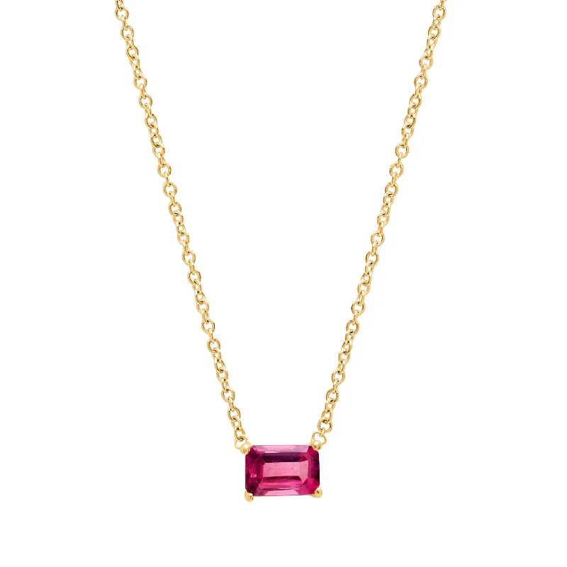 ladies-flower-choker-necklaces-Pink Topaz Emerald cut necklace