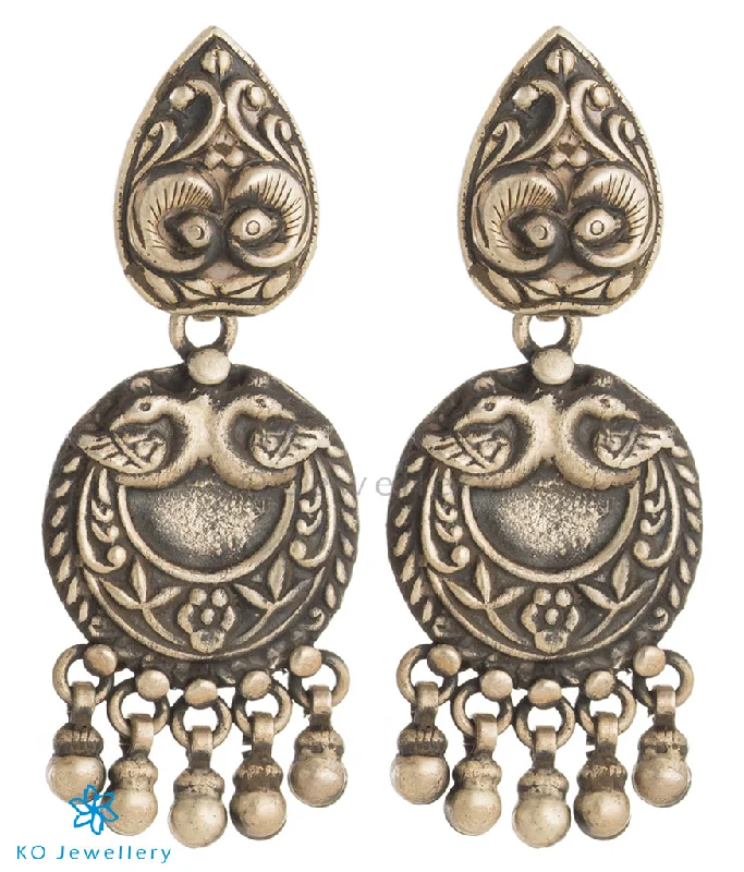 Ladies earrings chic drops -The Vama Silver Peacock Earrings