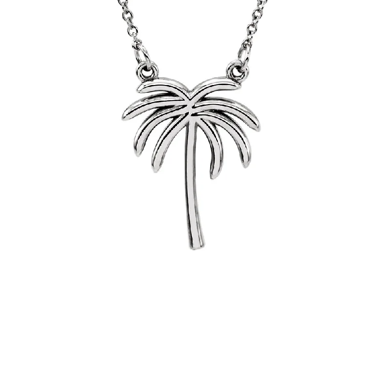 ladies-unique-pearl-necklaces-Polished Palm Tree Necklace in 14k White Gold, 16 Inch