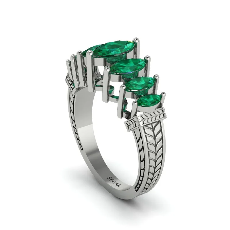 Ladies engagement rings for bohemian vows -Marquise-Cut Emerald Cascade Engagement Ring - Regina No. 6